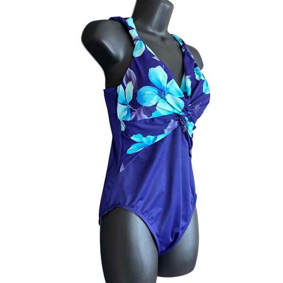 MiracleSuit Blue & Purple Tropical Print One Piece Swimsuit Women's Size 12 - Picture 3 of 11